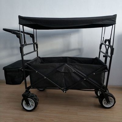 Vagão de dobramento preto da dobradura do vagão de praia 600D com tampa e punho do impulso