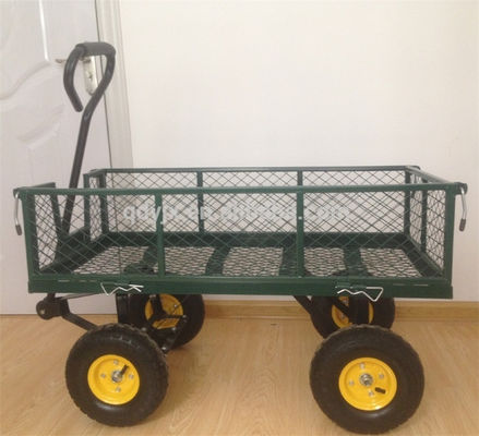 Carrinho de malha de jardim de 75L pesado com lados de malha removíveis para converter em vagão de metal utilitário de cama plana