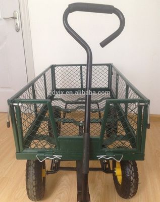 Carrinho de malha de jardim de 75L pesado com lados de malha removíveis para converter em vagão de metal utilitário de cama plana
