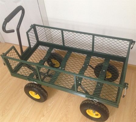 Carrinho de malha de jardim de 75L pesado com lados de malha removíveis para converter em vagão de metal utilitário de cama plana