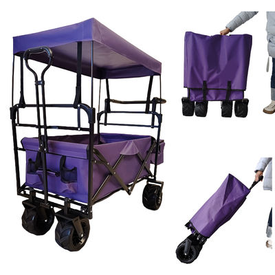 Campeamento ao ar livre Carrinho dobrável Canopy On Top Adjustable Handle Wide Wheel Purple