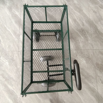 Carrinho de malha de jardim desmontável dobrável, raios de metal, quatro rodas infláveis de borracha