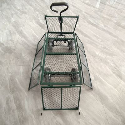 Carrinho de malha de jardim desmontável dobrável, raios de metal, quatro rodas infláveis de borracha
