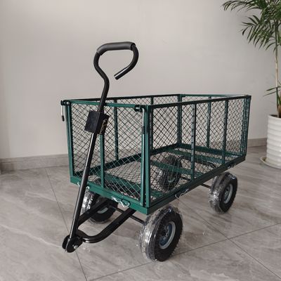 Carrinho de malha de jardim desmontável dobrável, raios de metal, quatro rodas infláveis de borracha